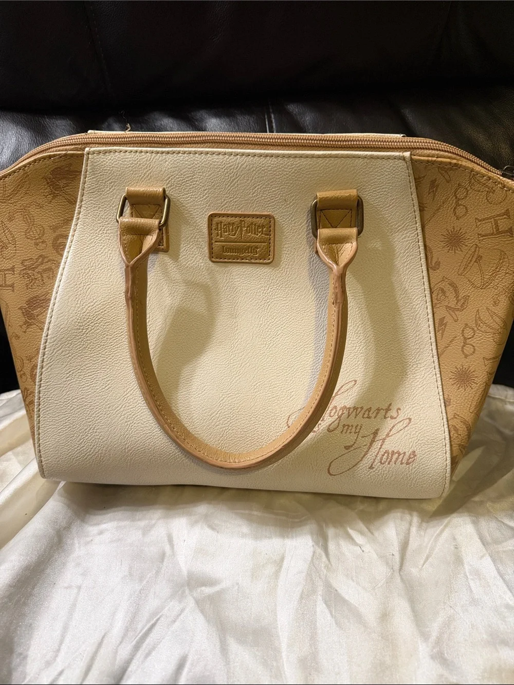 Hogwarts Castle Loungefly Print Satchel Handbag - Beige/Tan